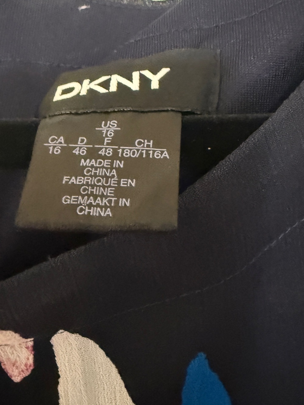 DKNY Navy Floral Pleated Midi Dress with Blue and Pink Accents - Picture 3 of 3